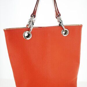 Maurizio Taiuti Italian Handbag, Orange with Detachable White Handles, Leather